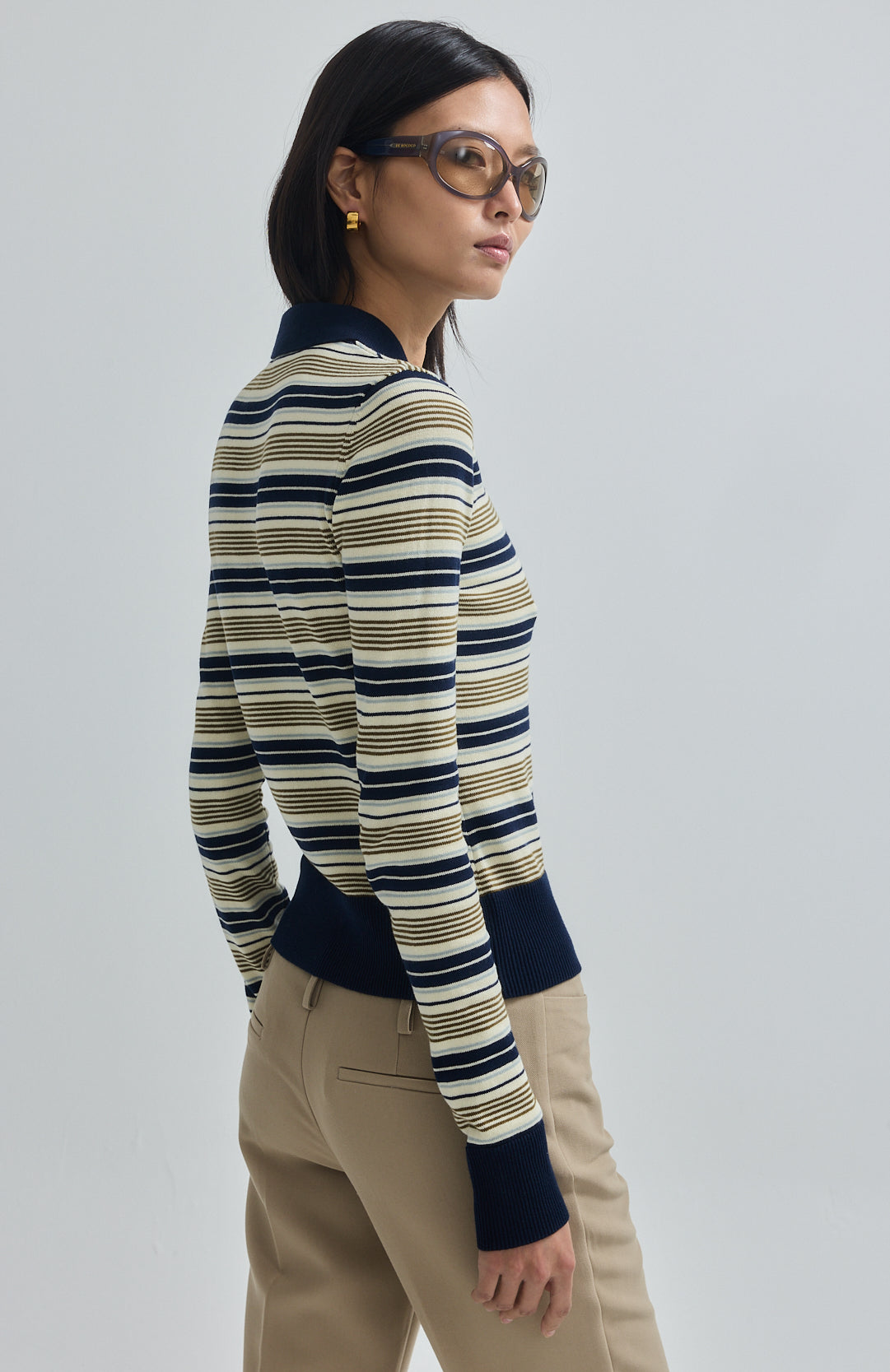 Long Sleeved Striped Polo