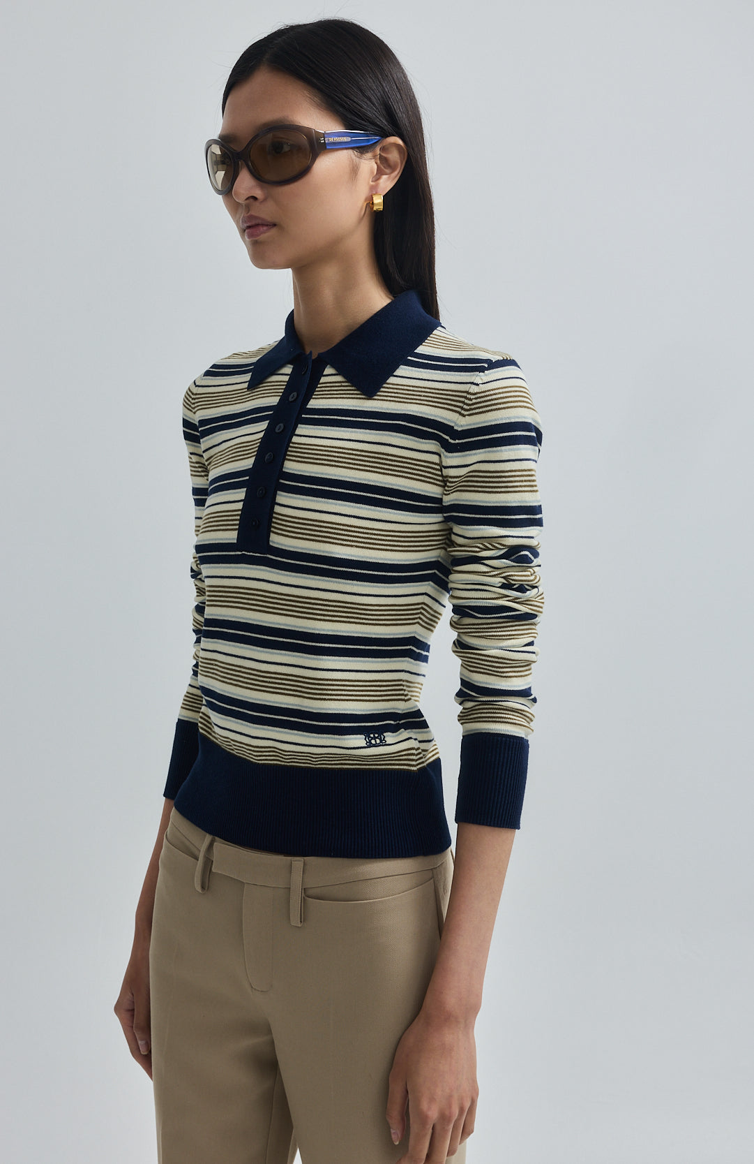 Long Sleeved Striped Polo