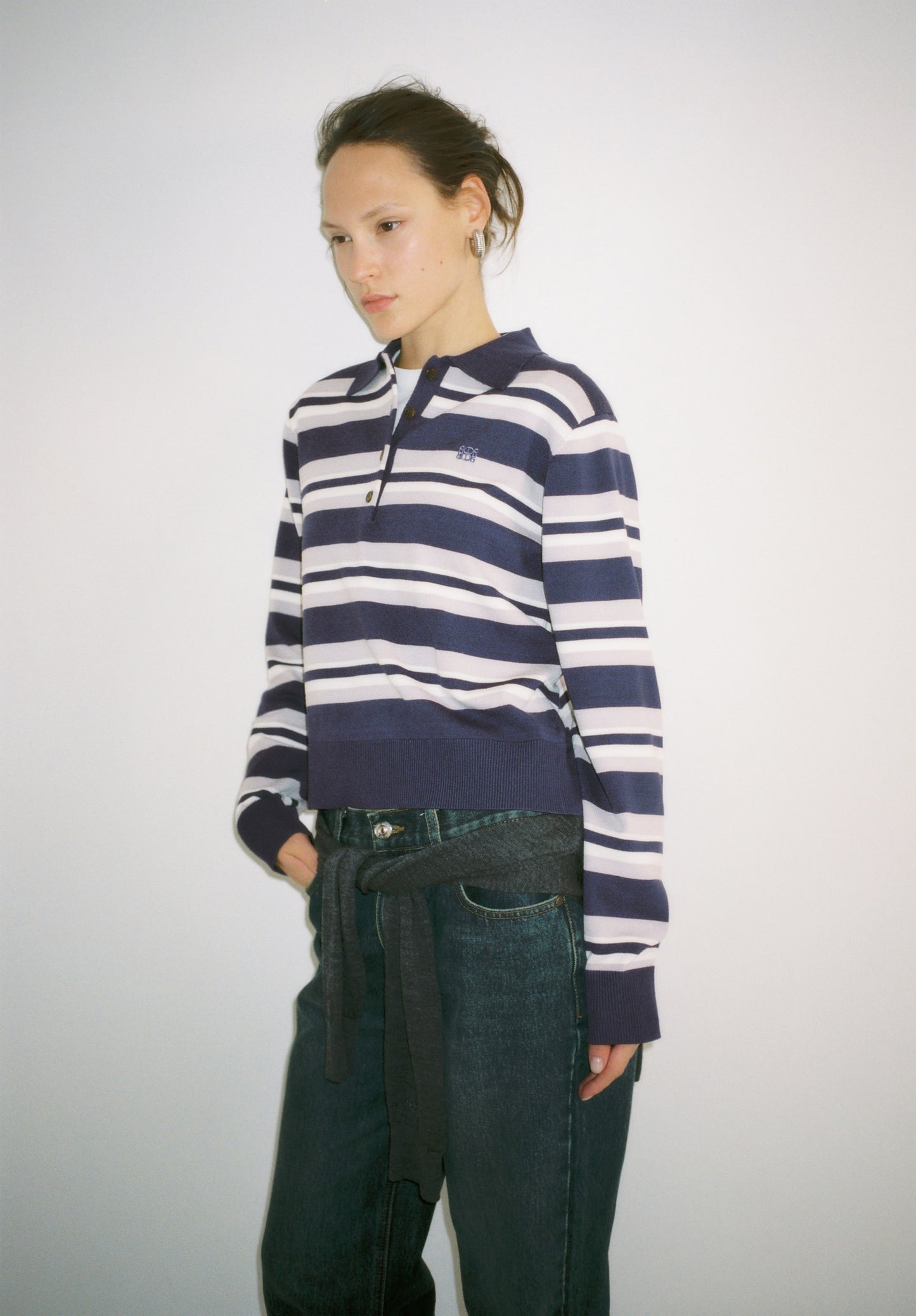 Long Sleeved Knitted Polo Shirt