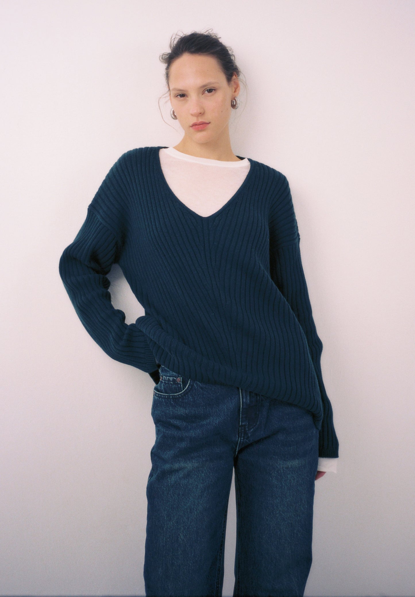 Deep V Neck Ribbed Sweater
