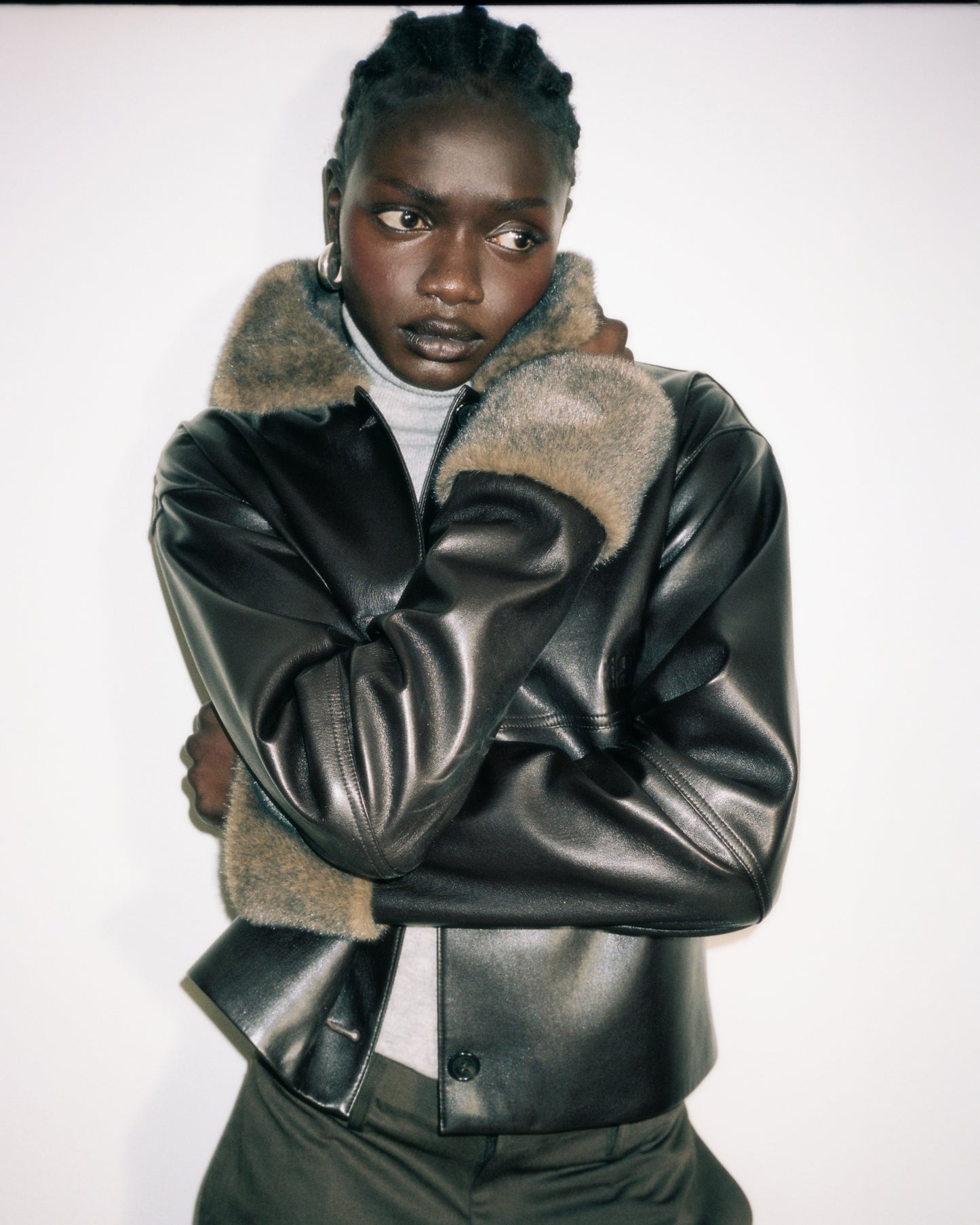 Vegan Leather Faux Fur Jacket