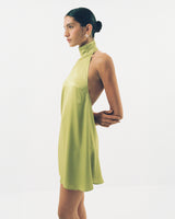 High Collar Satin Mini Dress
