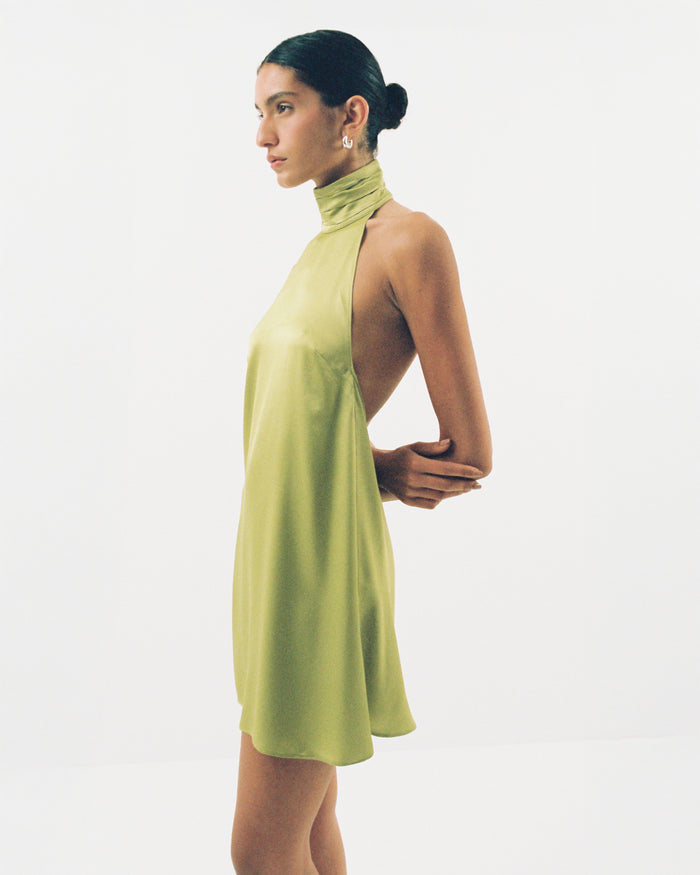 High Collar Satin Mini Dress