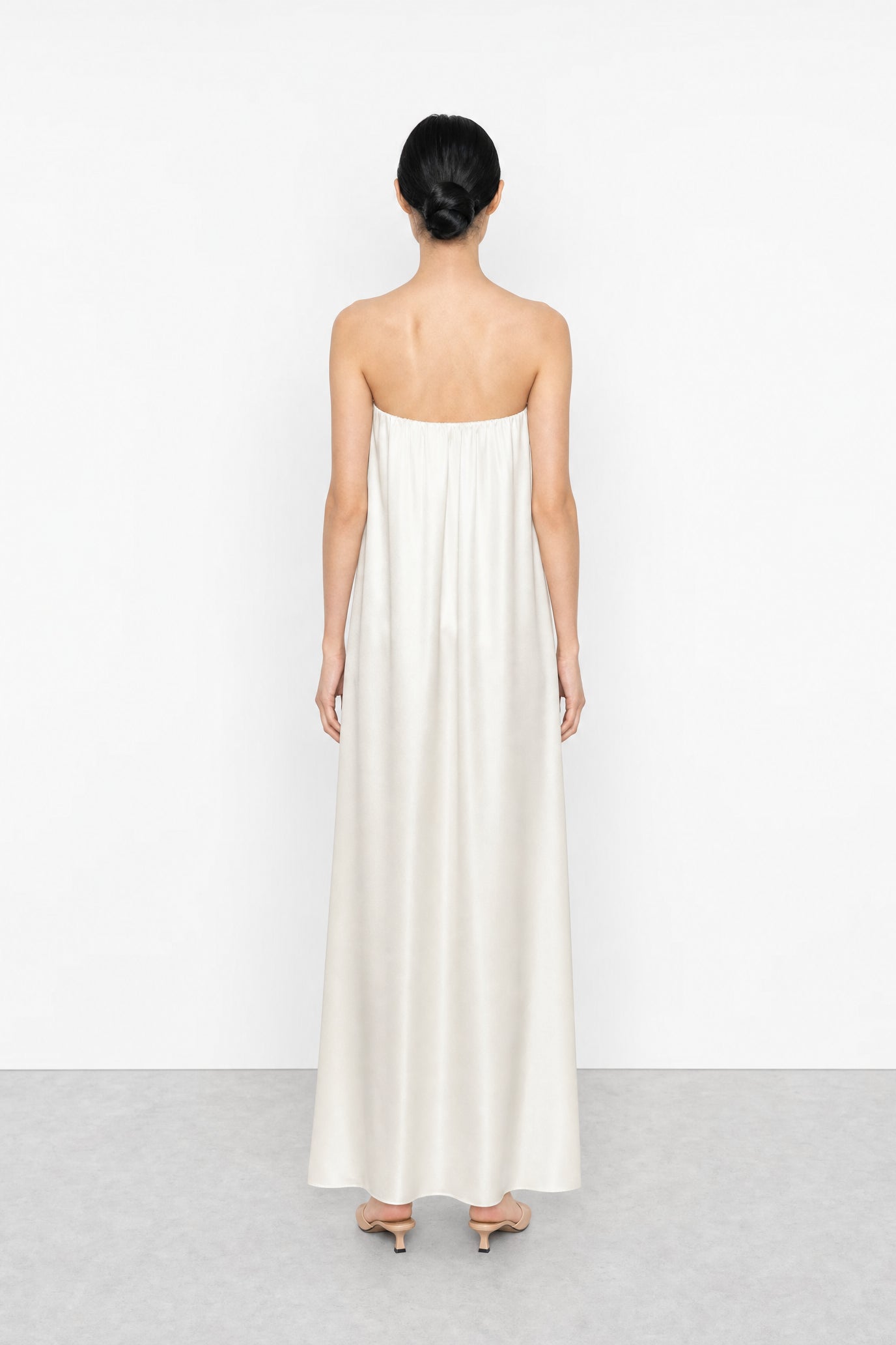 Gathered Strapless Satin Dress