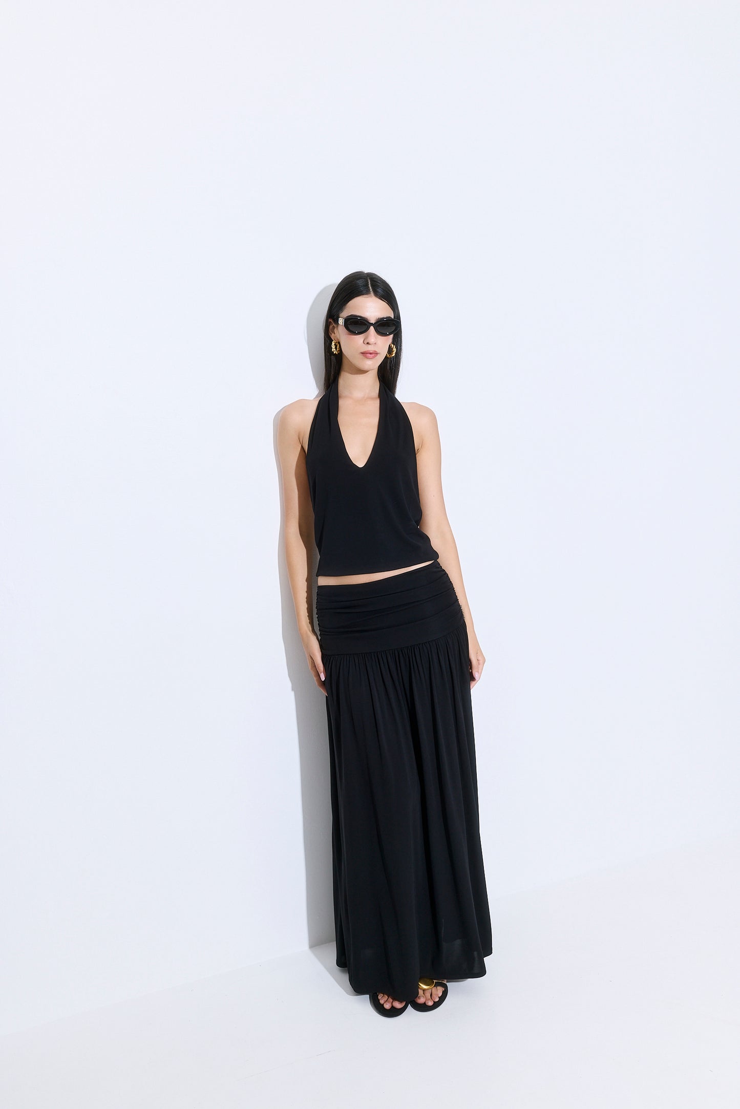 Draped Jersey Maxi Skirt