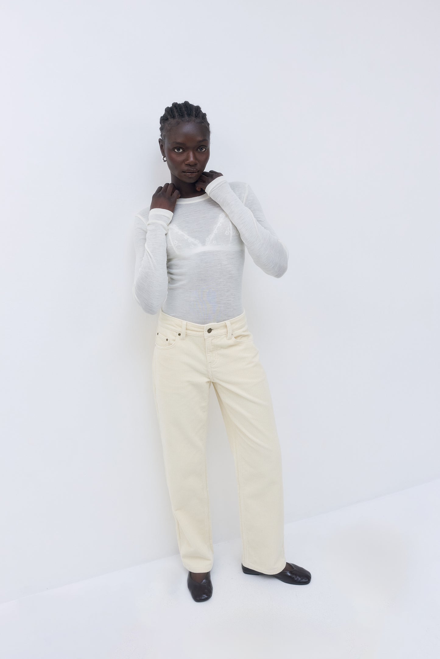 Mid Waist Corduroy Pants