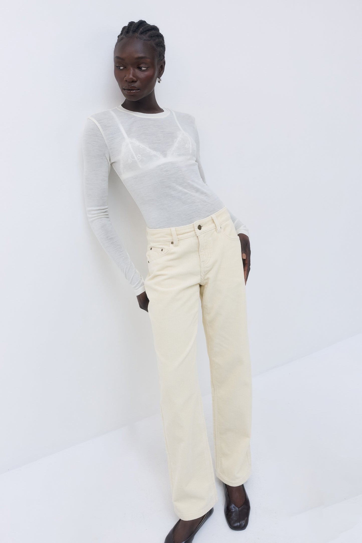 Mid Waist Corduroy Pants