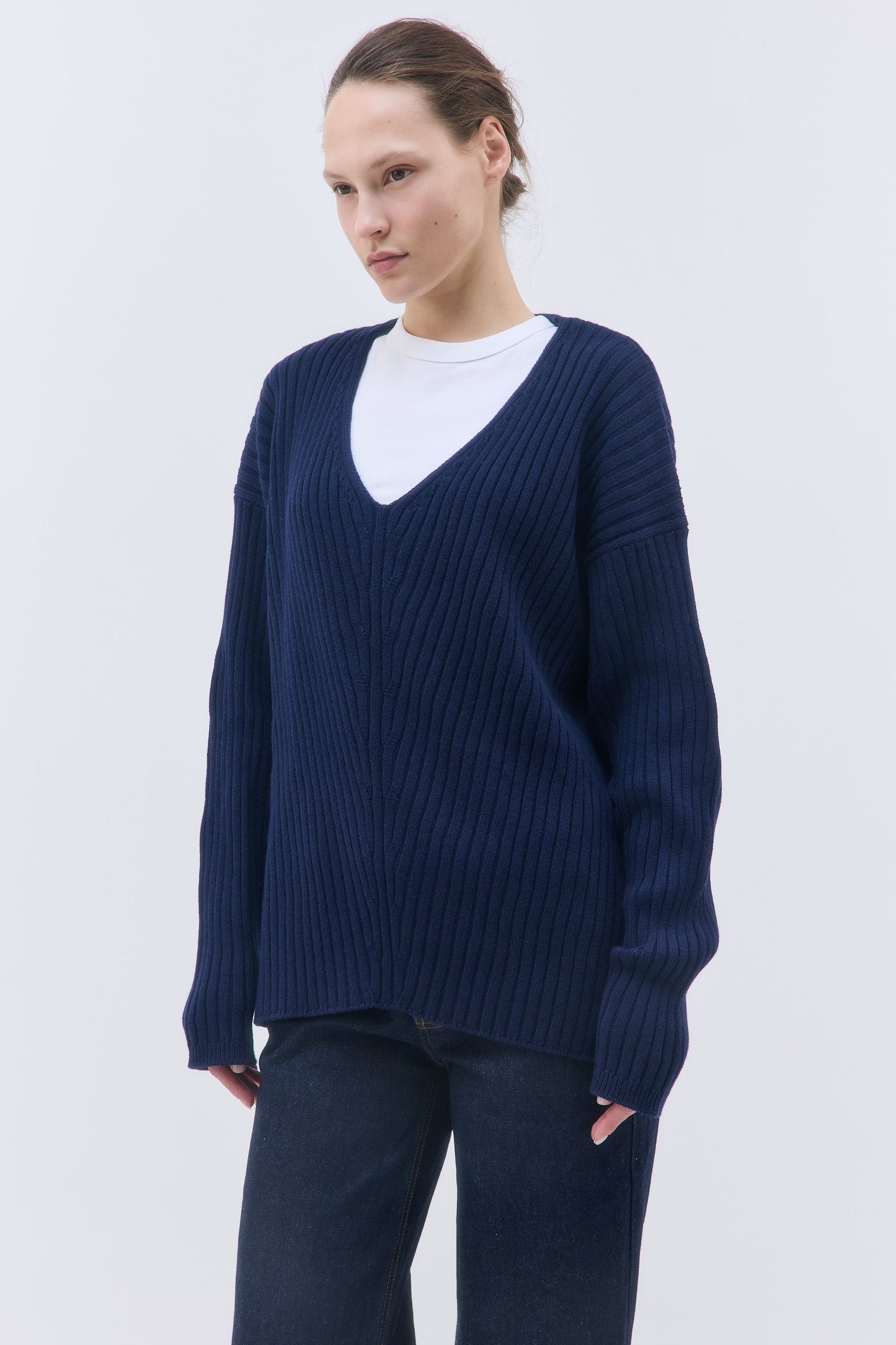 Deep V Neck Ribbed Sweater