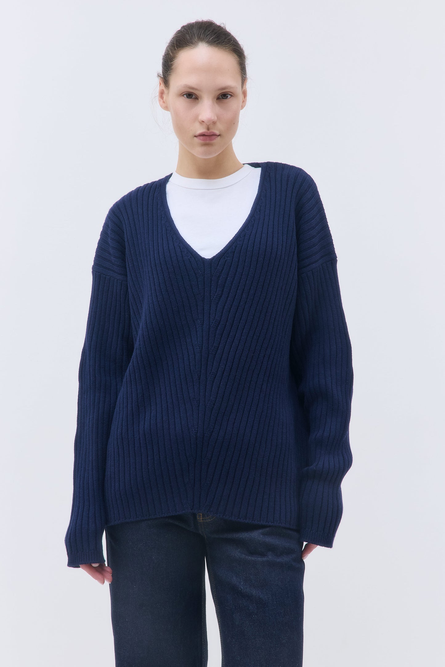 Deep V Neck Ribbed Sweater