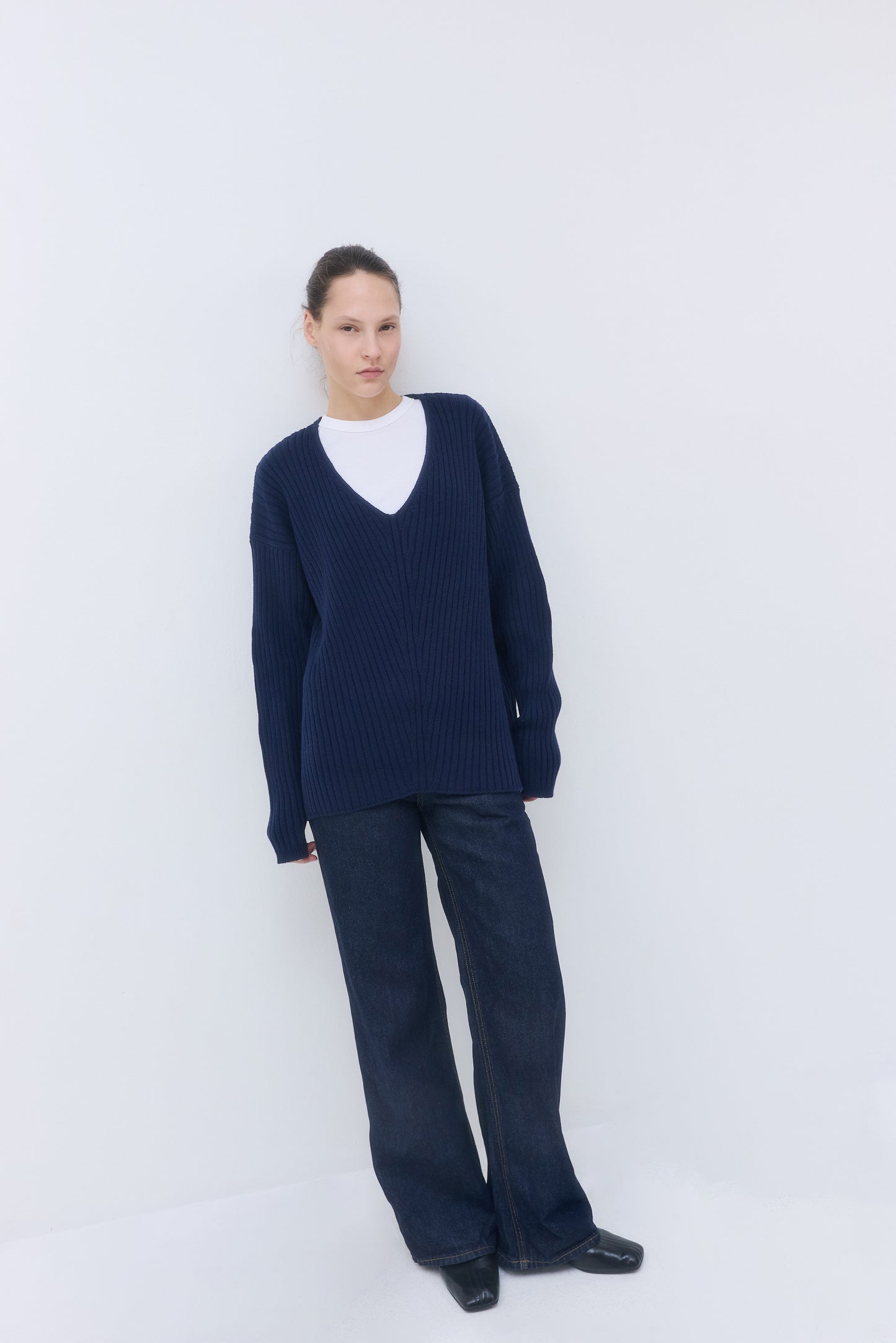 Deep V Neck Ribbed Sweater