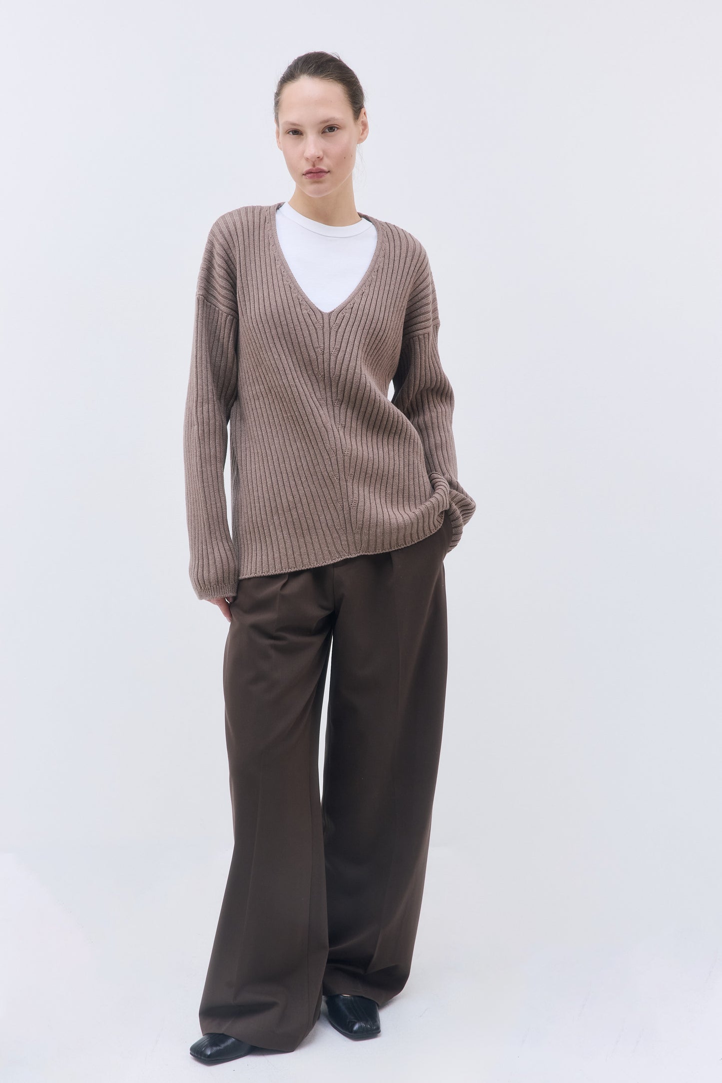 Deep V Neck Ribbed Sweater