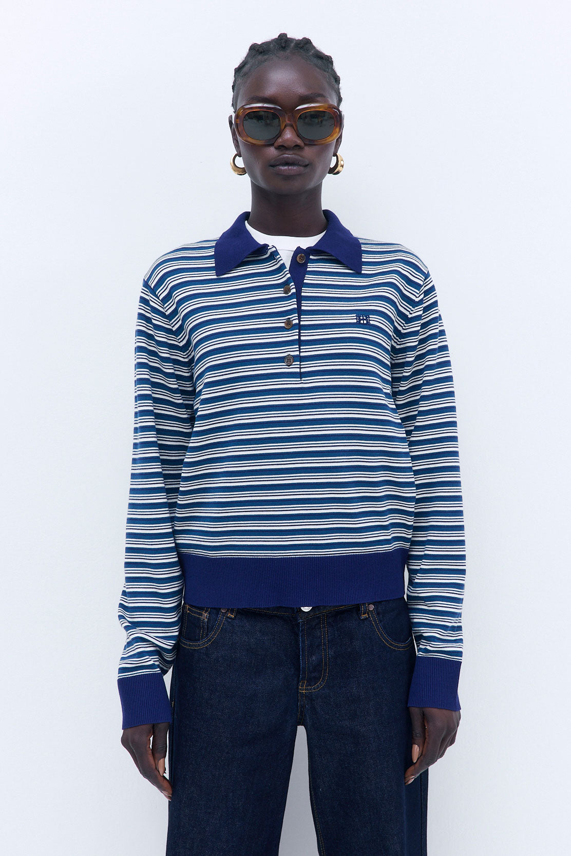 Long Sleeved Knitted Polo Shirt