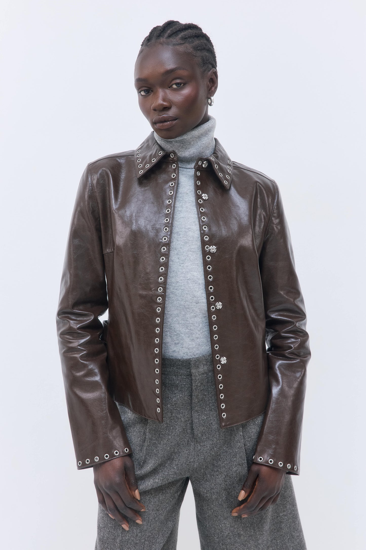 Studded Vegan Leather Fitted Jacket