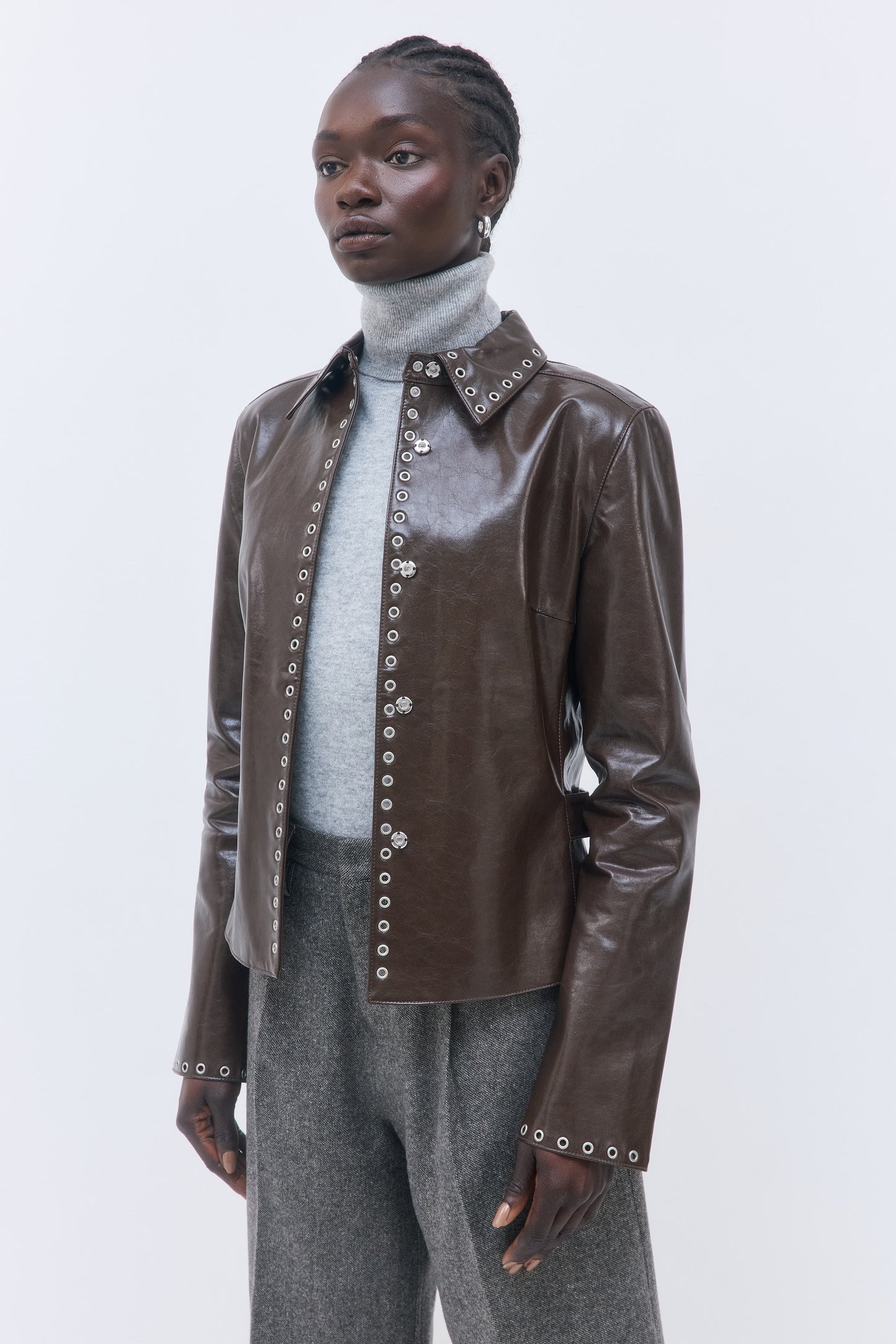 Studded Vegan Leather Fitted Jacket