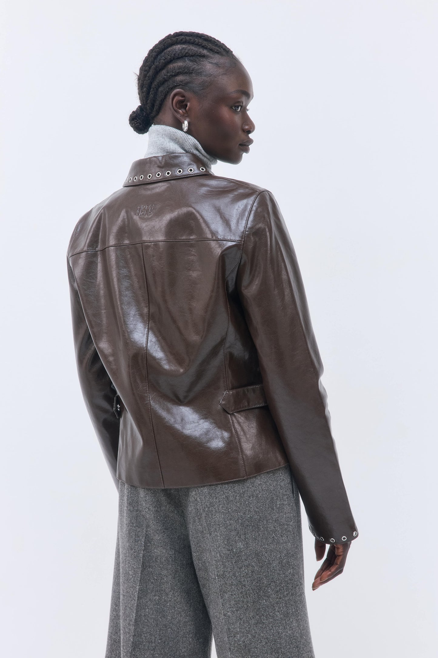 Studded Vegan Leather Fitted Jacket