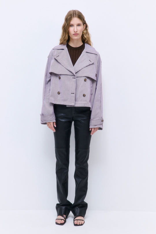 Striped Drill Double Breasted Trench Coat