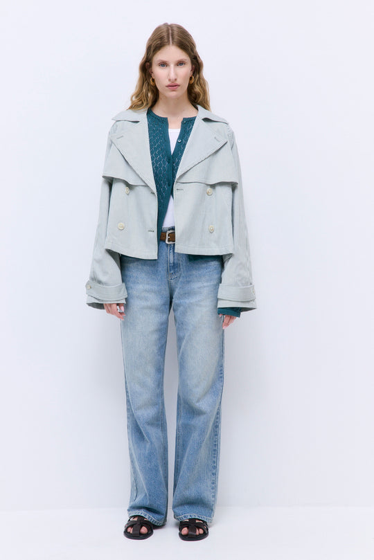 Striped Drill Double Breasted Trench Coat