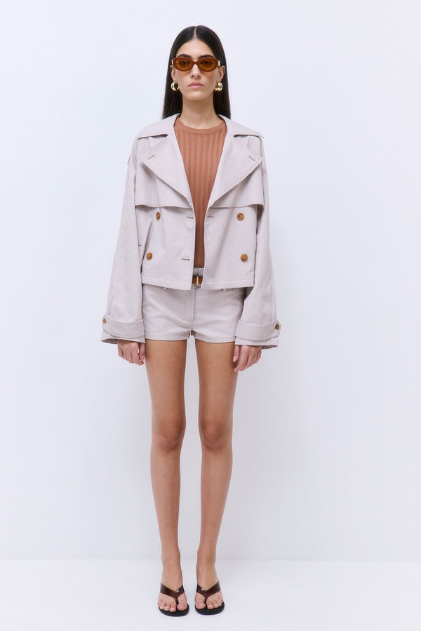 Striped Drill Double Breasted Trench Coat