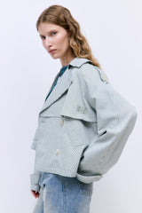 Striped Drill Double Breasted Trench Coat