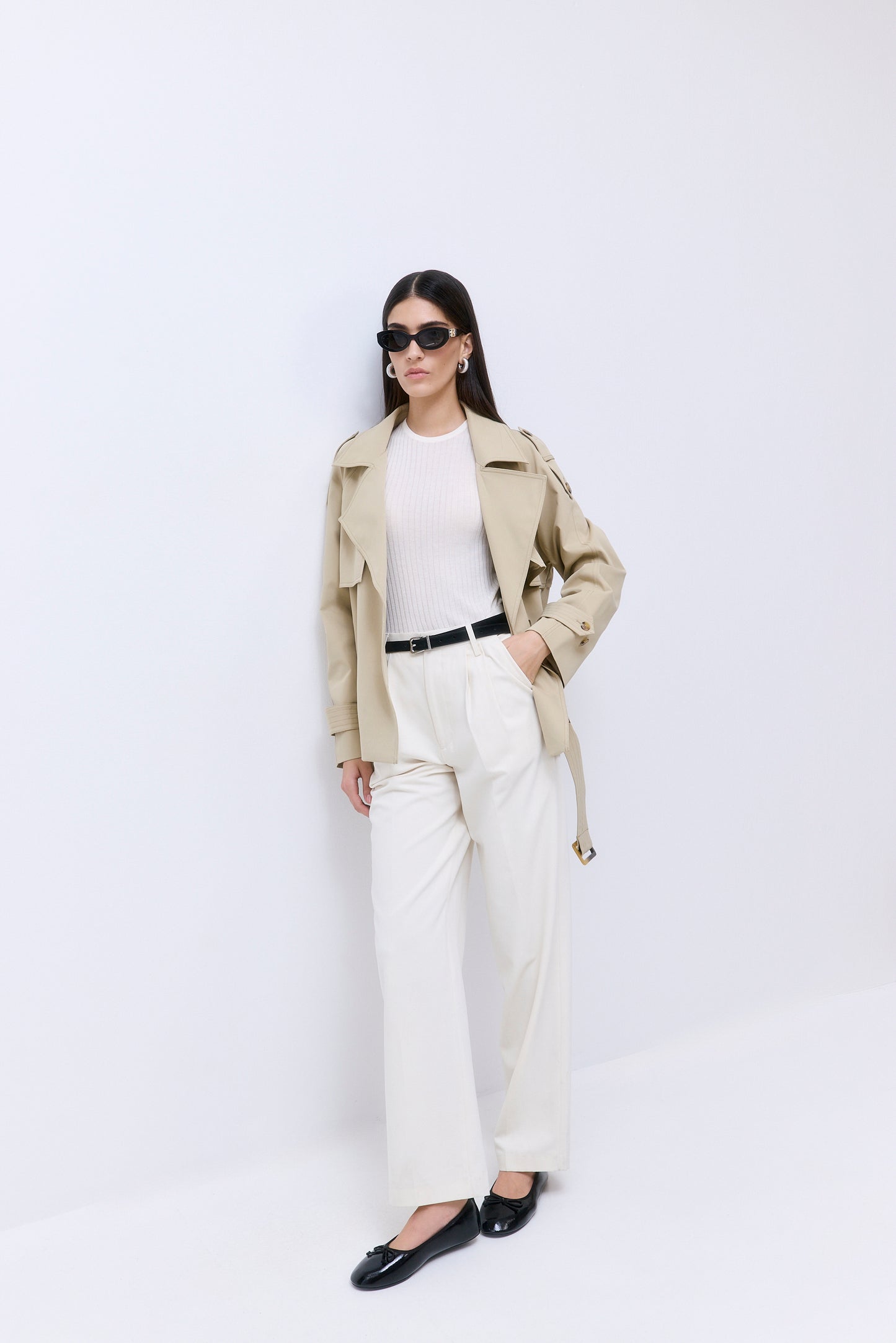 Oversized Cropped Double Breasted Trench Coat