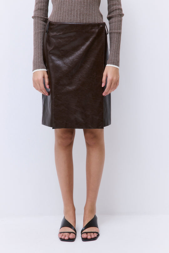 Vegan Leather Midi Wrap Skirt