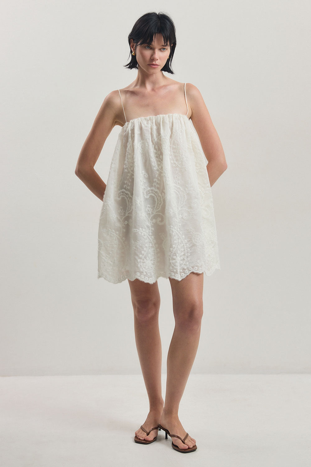 Embroidered Balloon Mini Dress