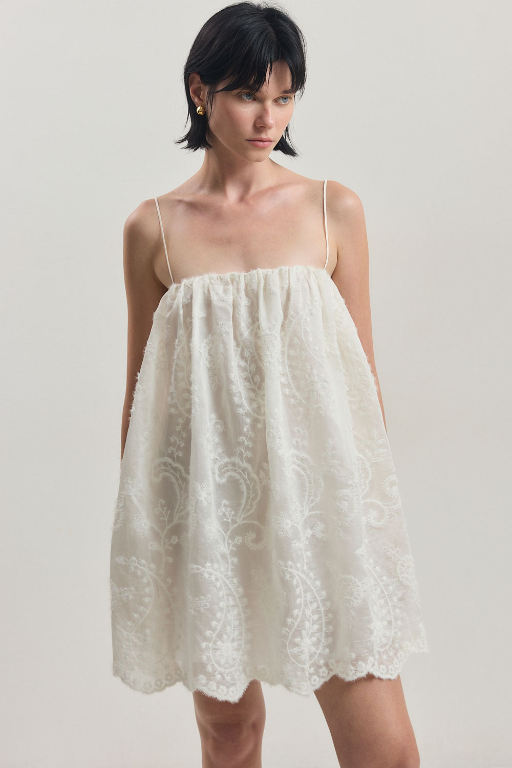 Embroidered Balloon Mini Dress