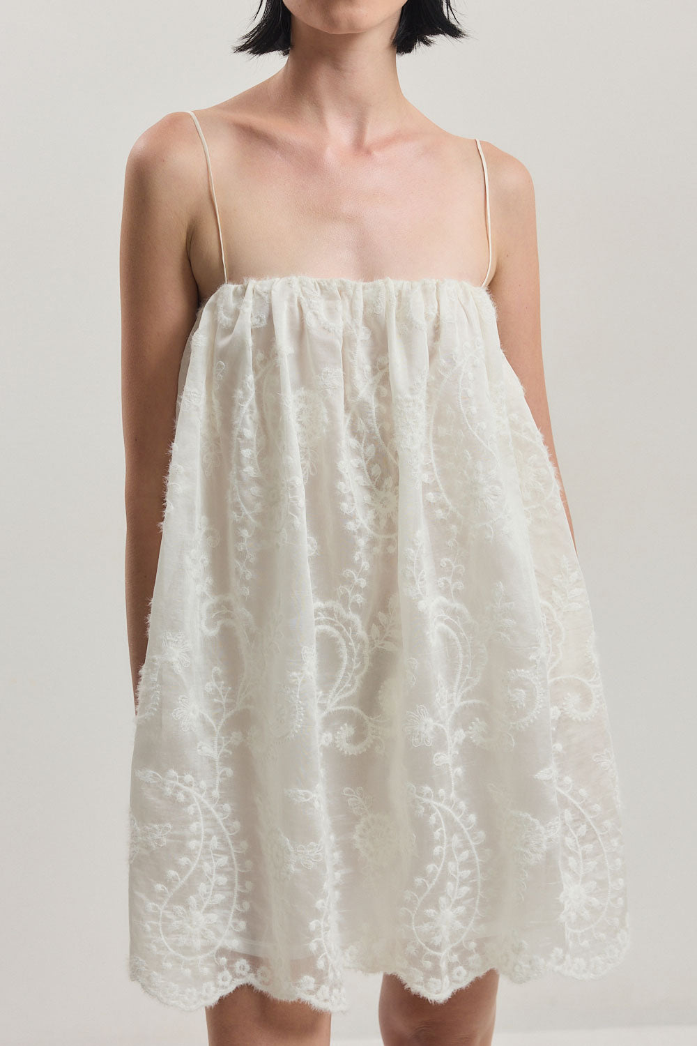 Embroidered Balloon Mini Dress