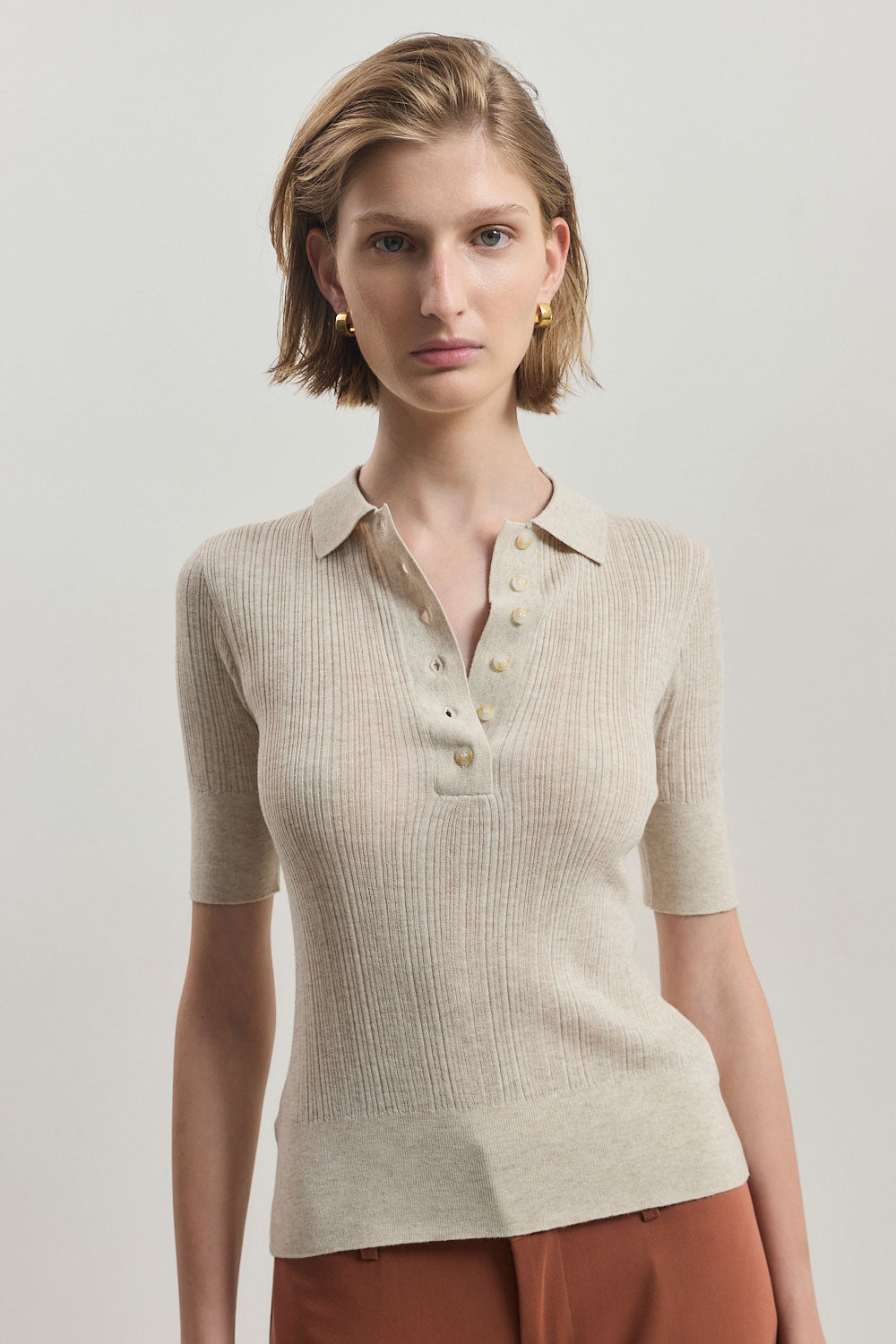 Mid Sleeve Polo Top