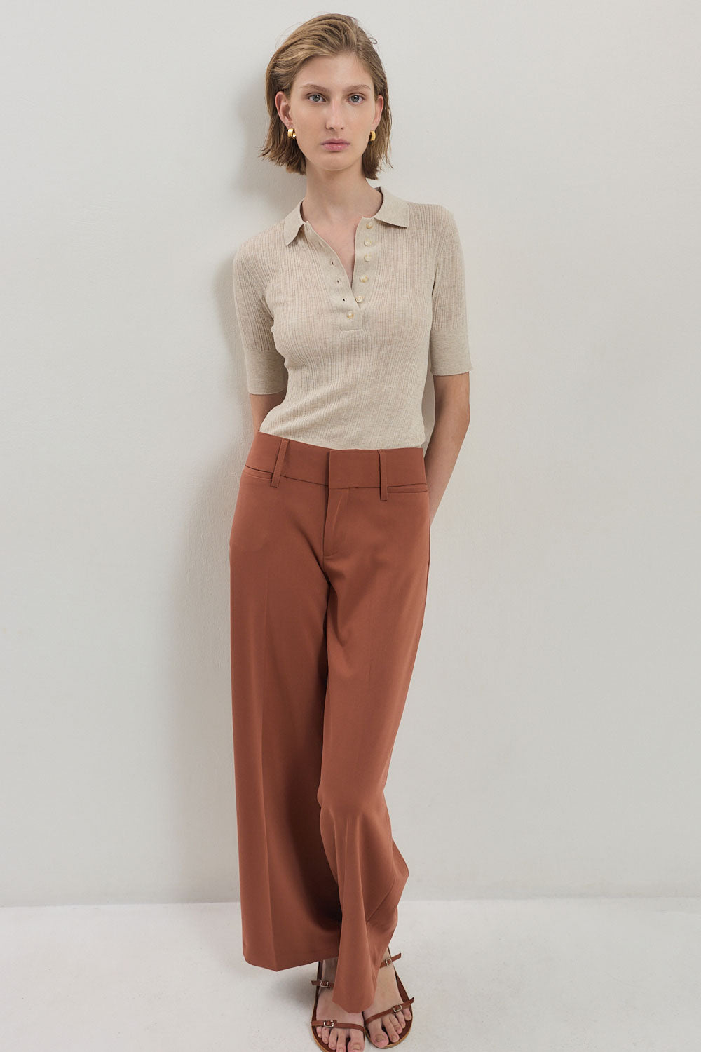 Mid Sleeve Polo Top