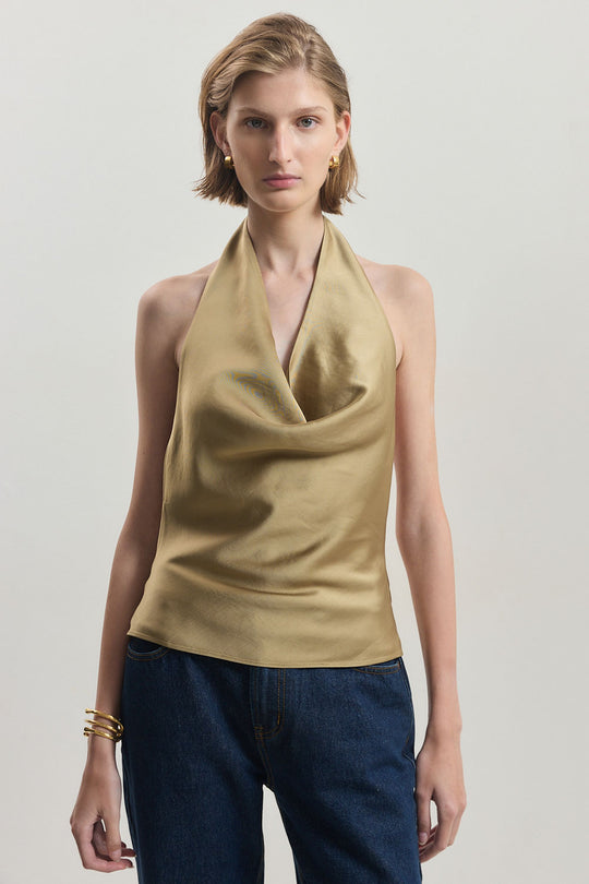 Twill Draped Halter Top