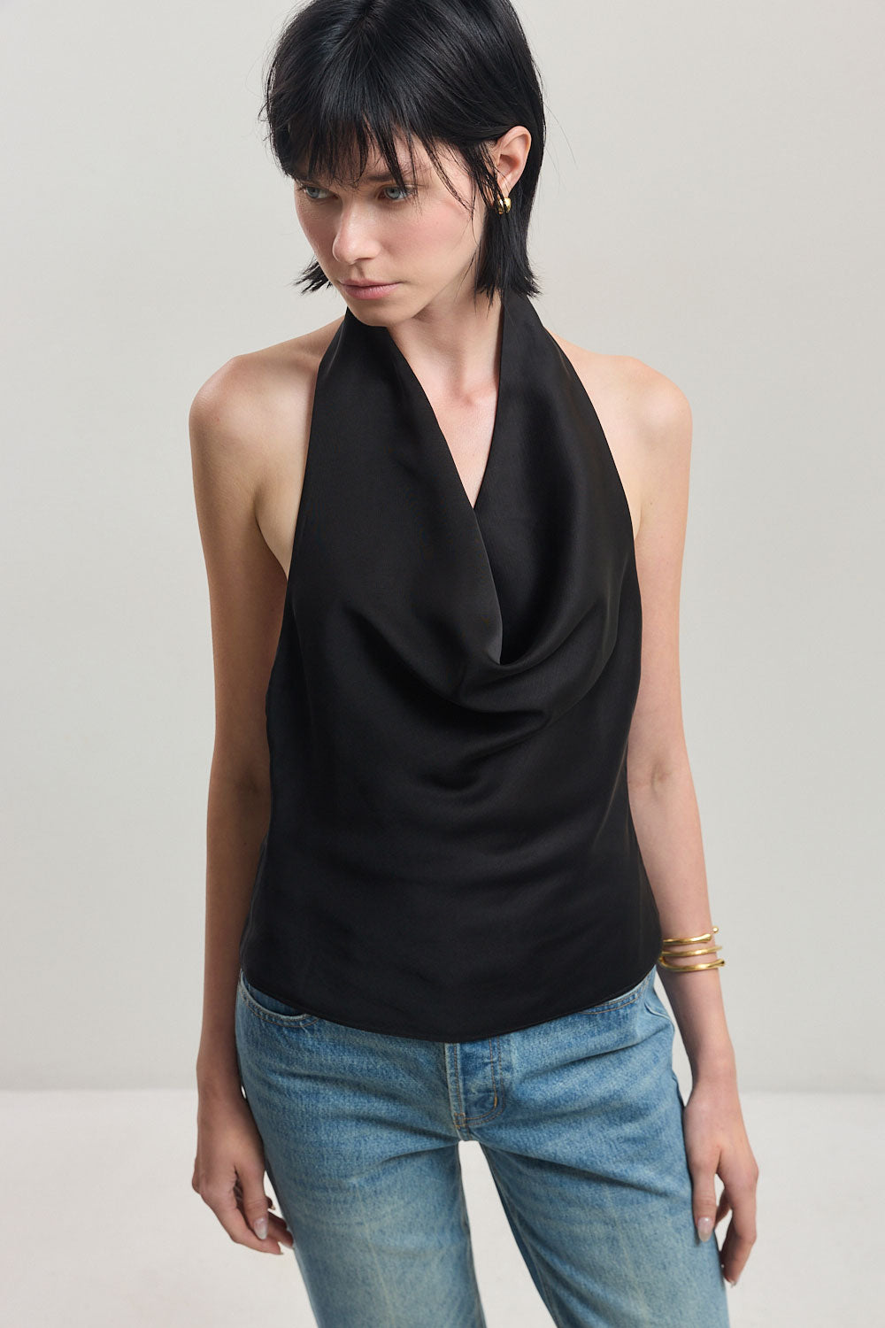 Twill Draped Halter Top