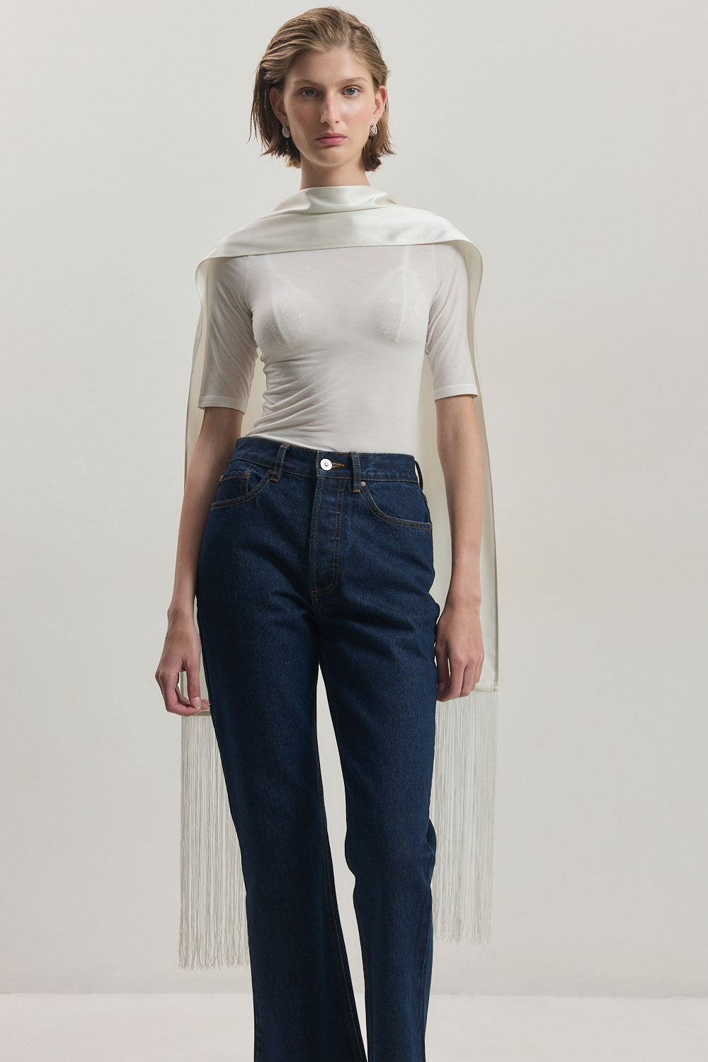 Skinny Satin Fringe Scarf