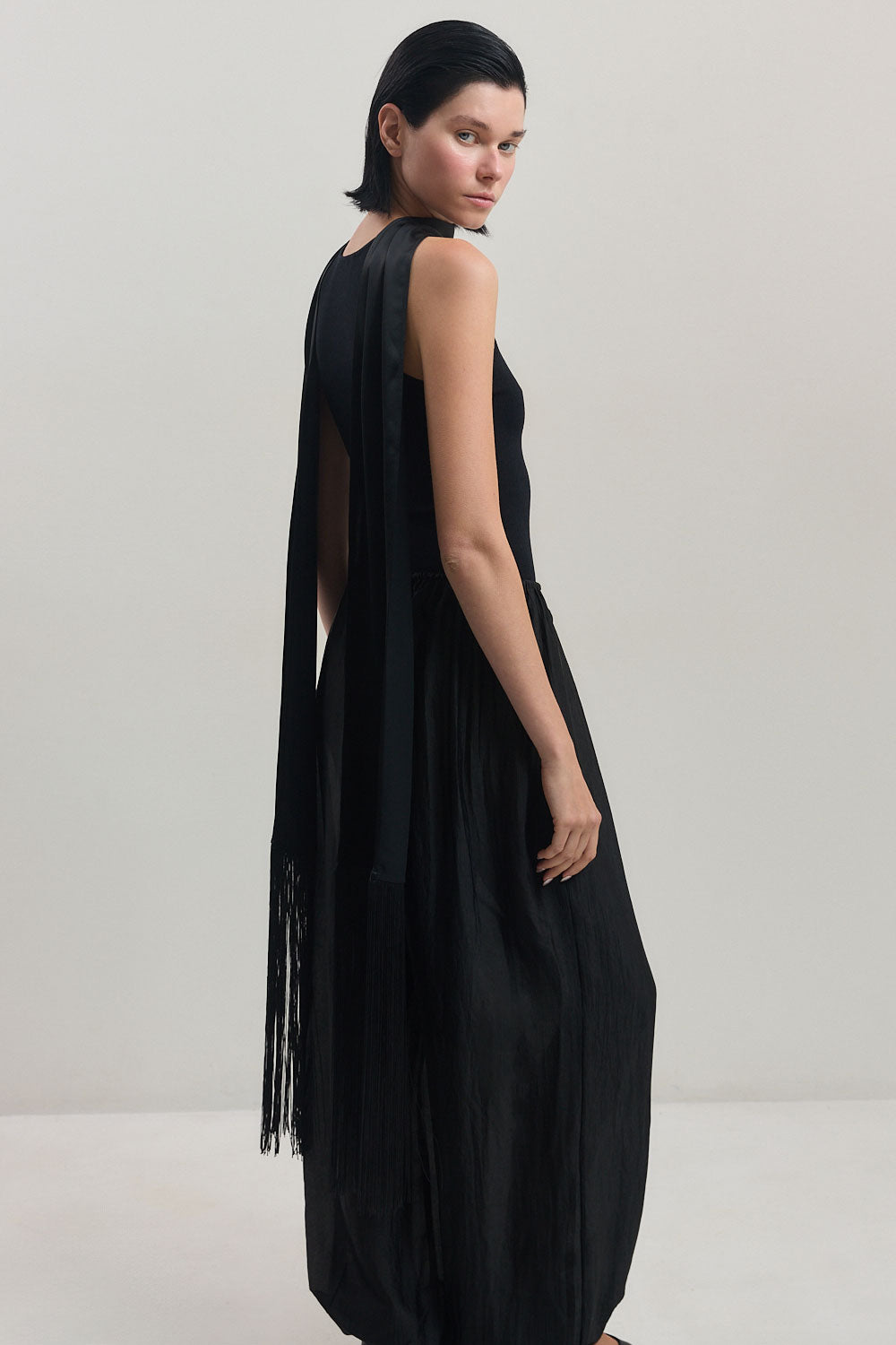 Skinny Satin Fringe Scarf