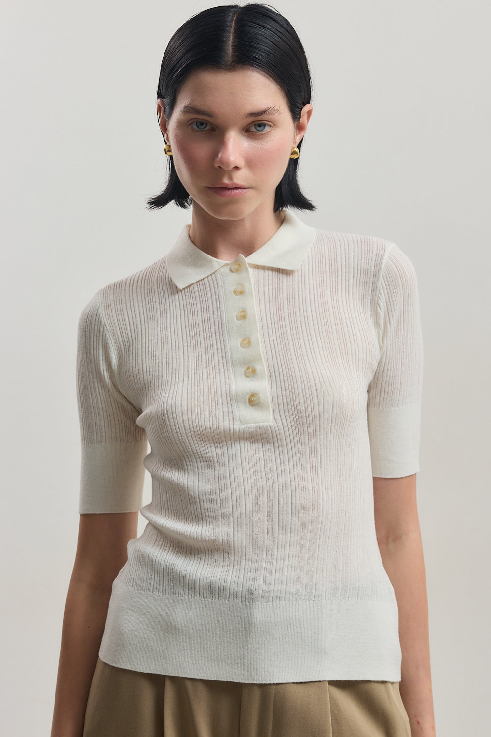 Mid Sleeve Polo Top