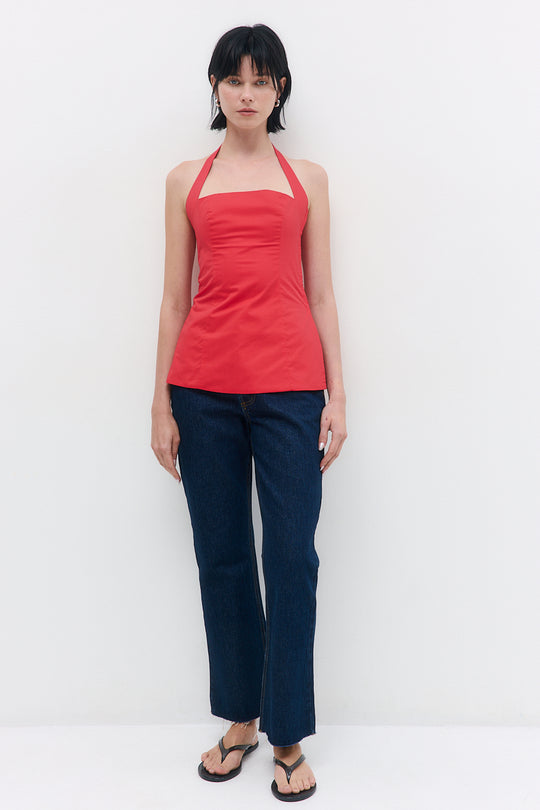 Fitted Poplin Halter Neck