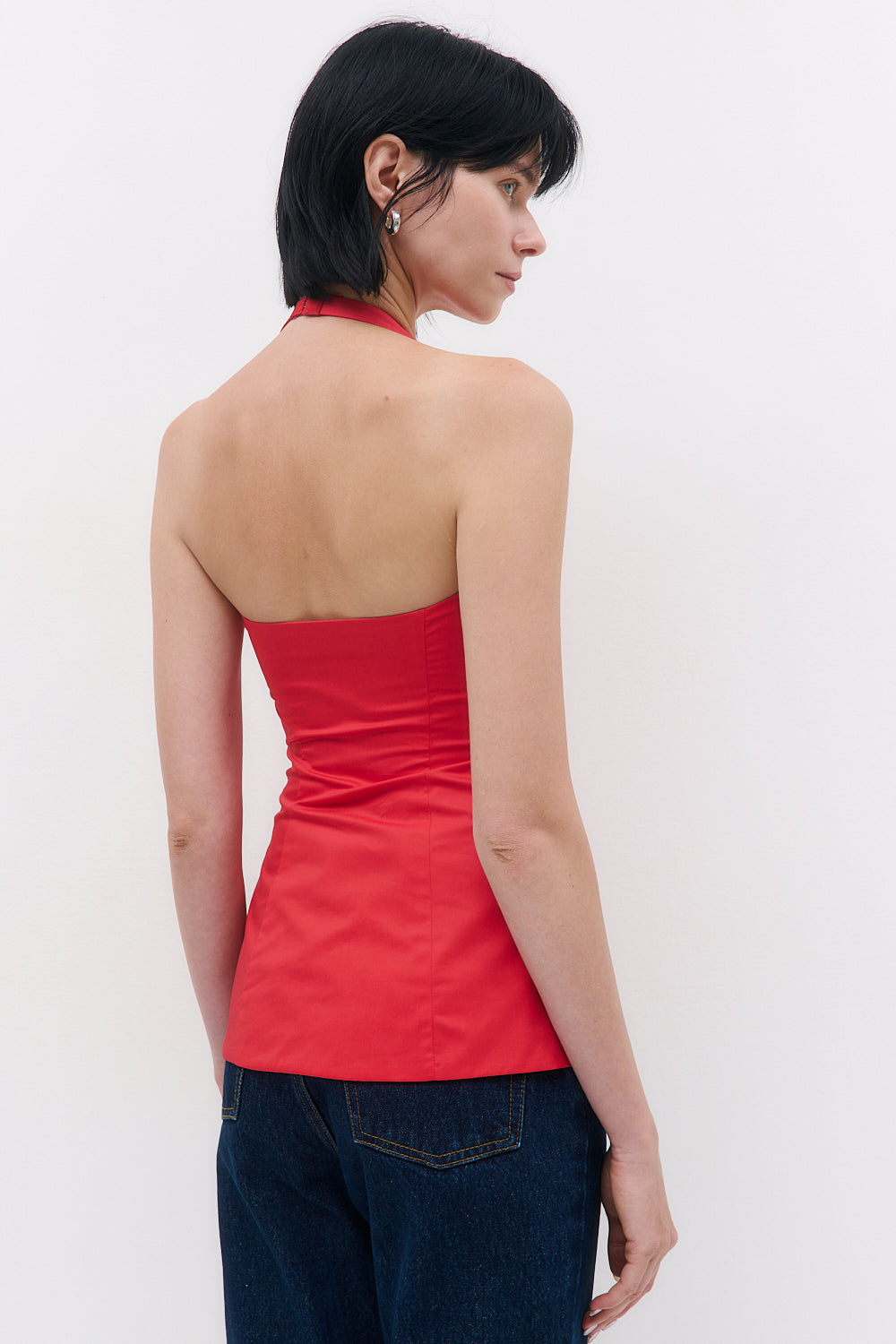 Fitted Poplin Halter Neck