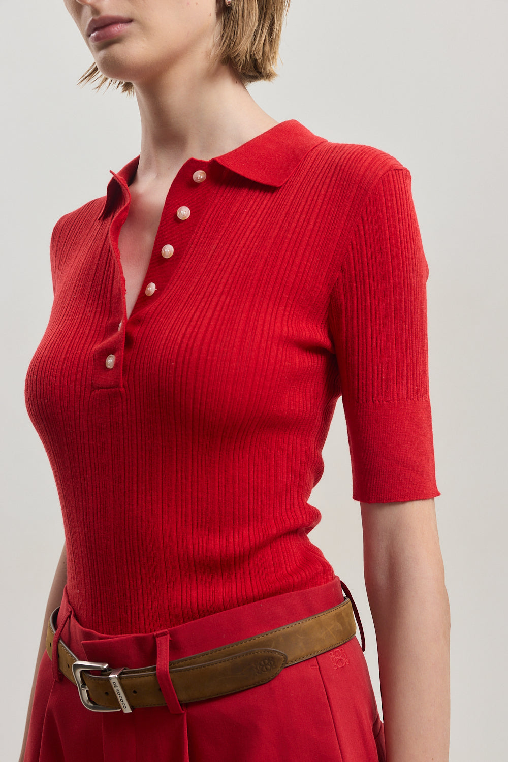 Mid Sleeve Polo Top