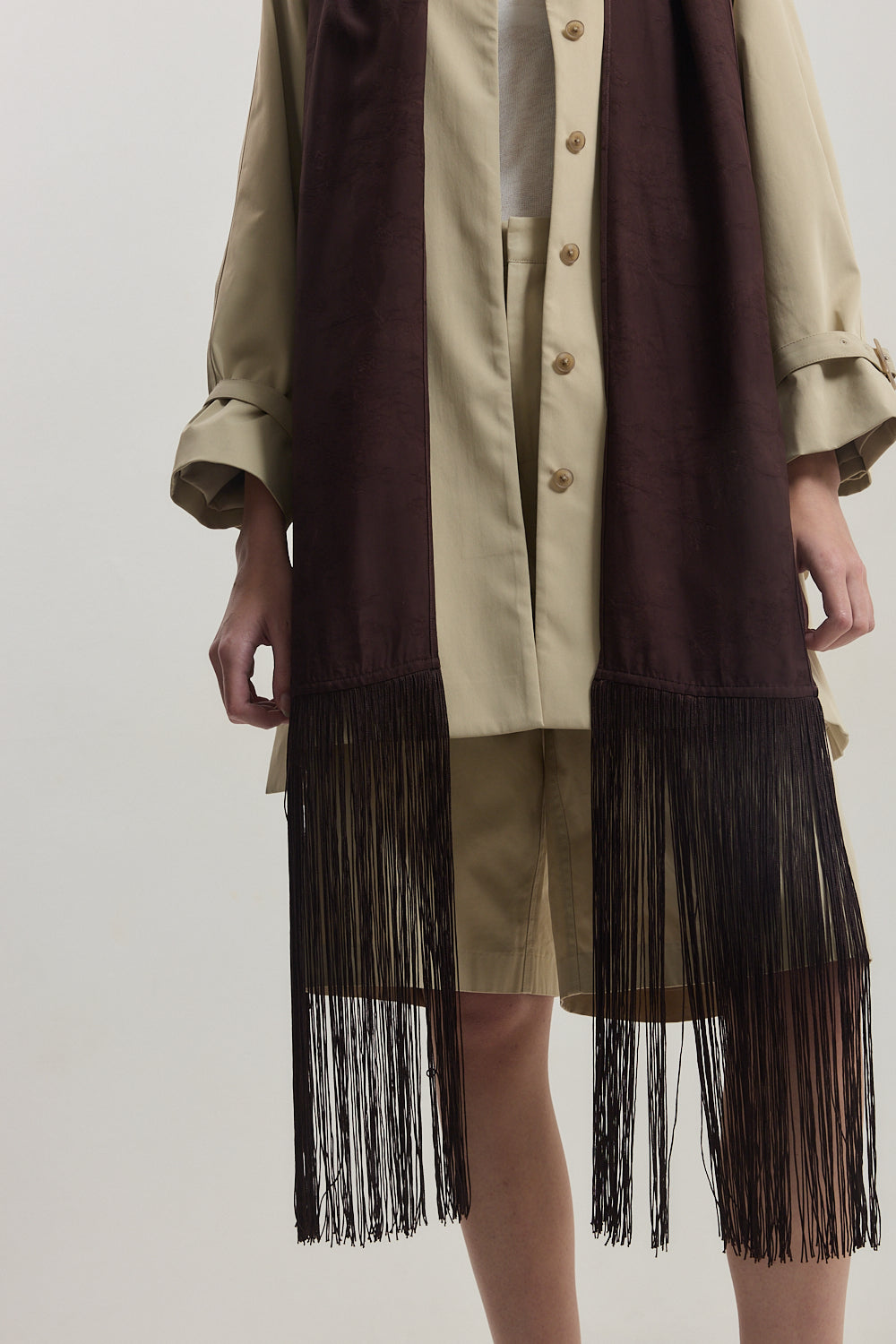Skinny Satin Jacquard Fringe Scarf
