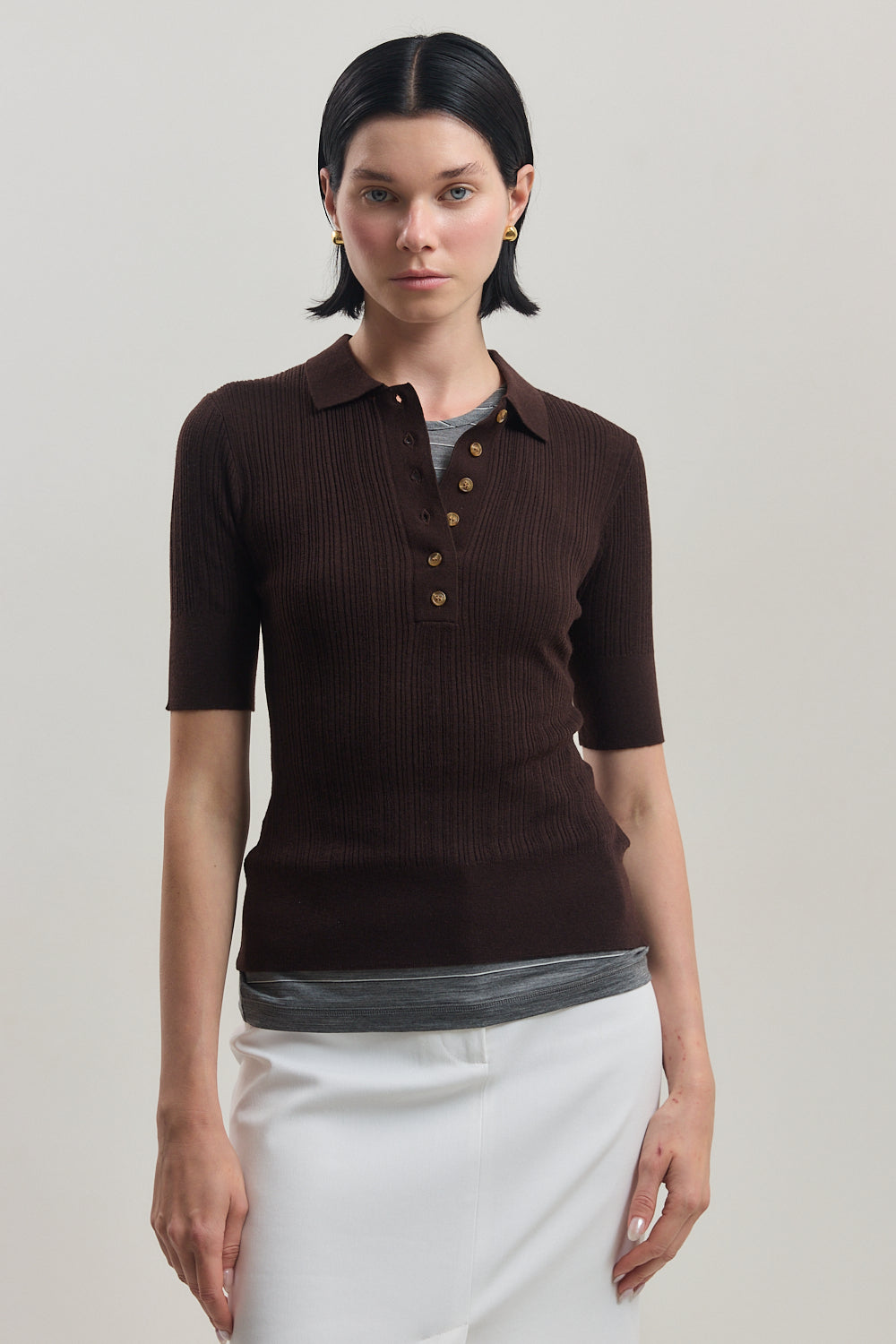Mid Sleeve Polo Top