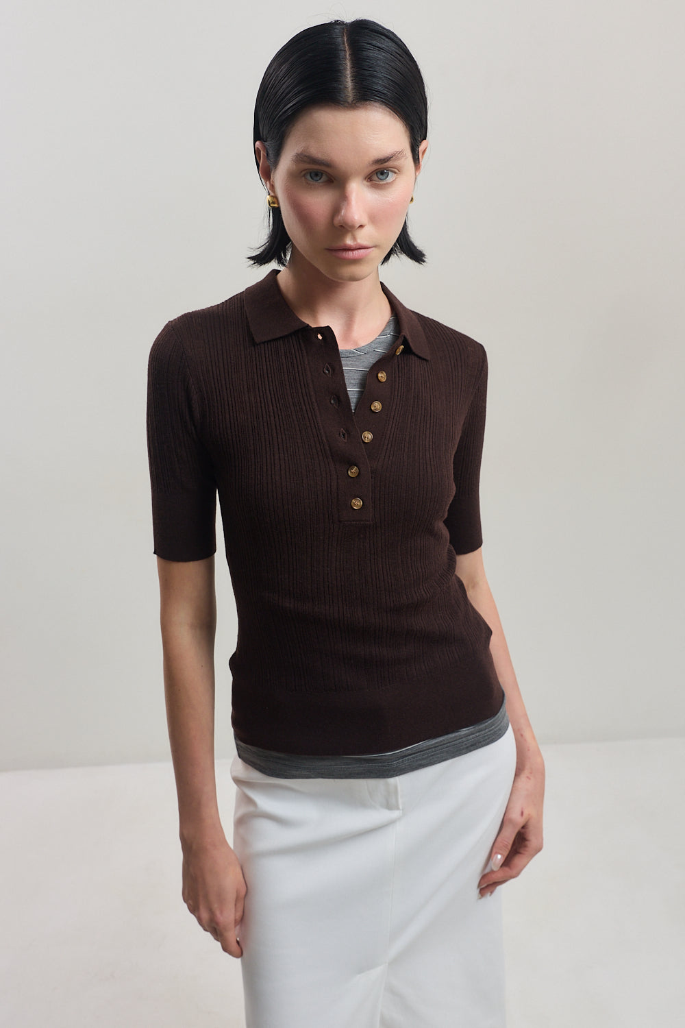 Mid Sleeve Polo Top