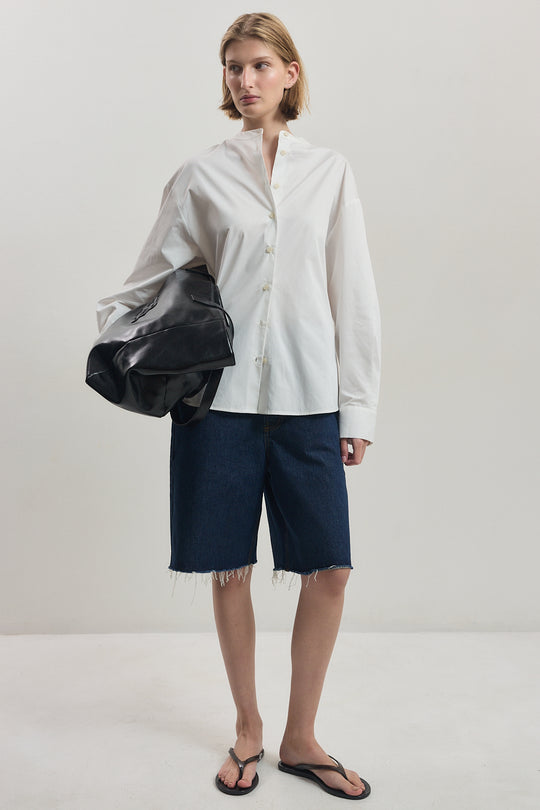 Mandarin Collar Poplin Shirt