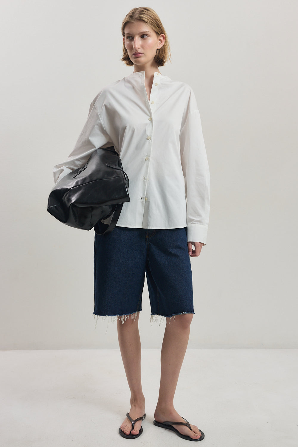 Mandarin Collar Poplin Shirt