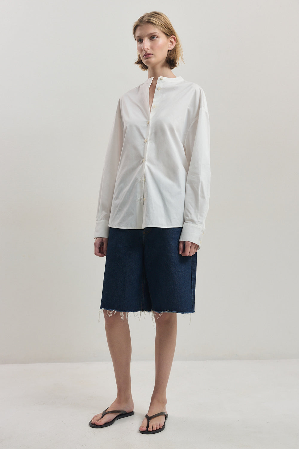 Mandarin Collar Poplin Shirt
