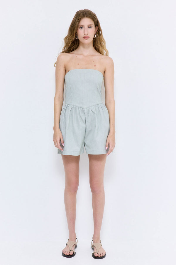 Striped Drill Strapless Jumpsuit