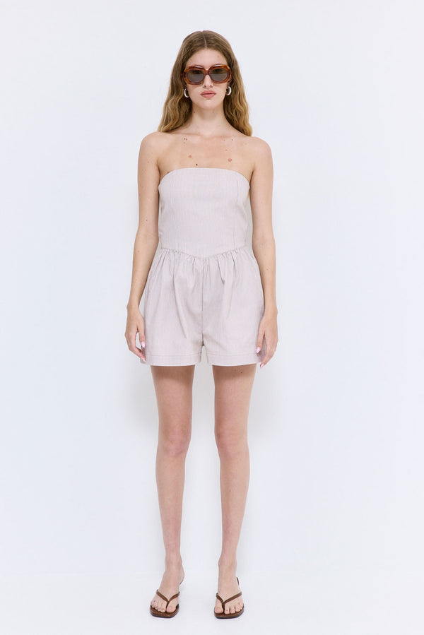 Striped Drill Strapless Jumpsuit