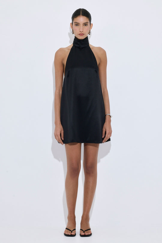 High Collar Satin Mini Dress