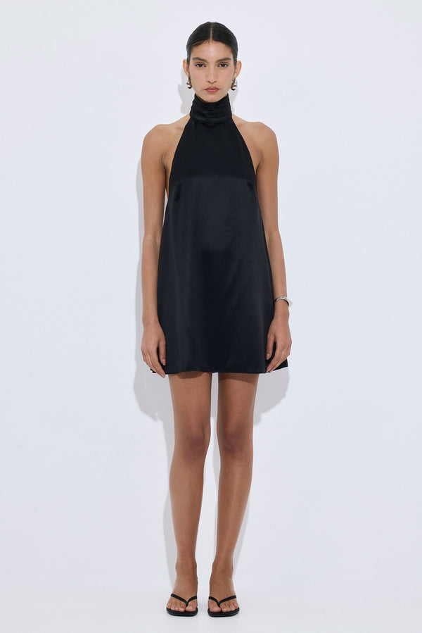 High Collar Satin Mini Dress