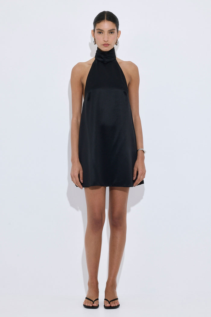 High Collar Satin Mini Dress