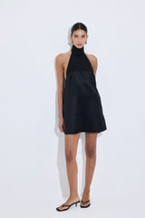 High Collar Satin Mini Dress